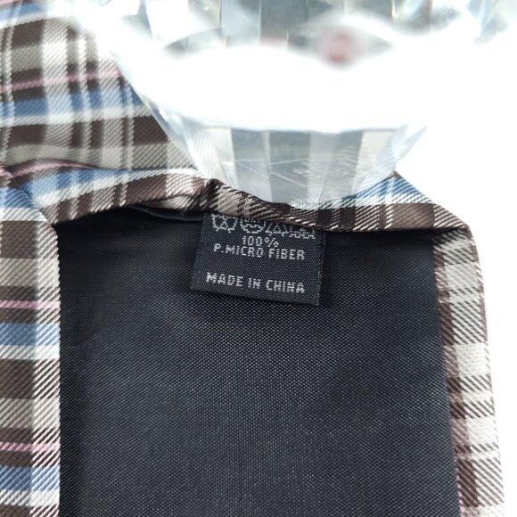 Romario Manzini Collection Men Necktie Tartan Brown Beige Blue 58x3.5 - NWOT - Picture 4 of 6